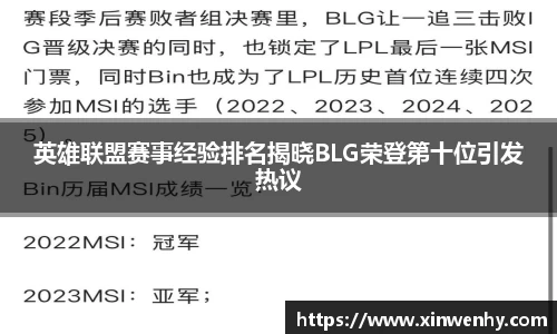 英雄联盟赛事经验排名揭晓BLG荣登第十位引发热议
